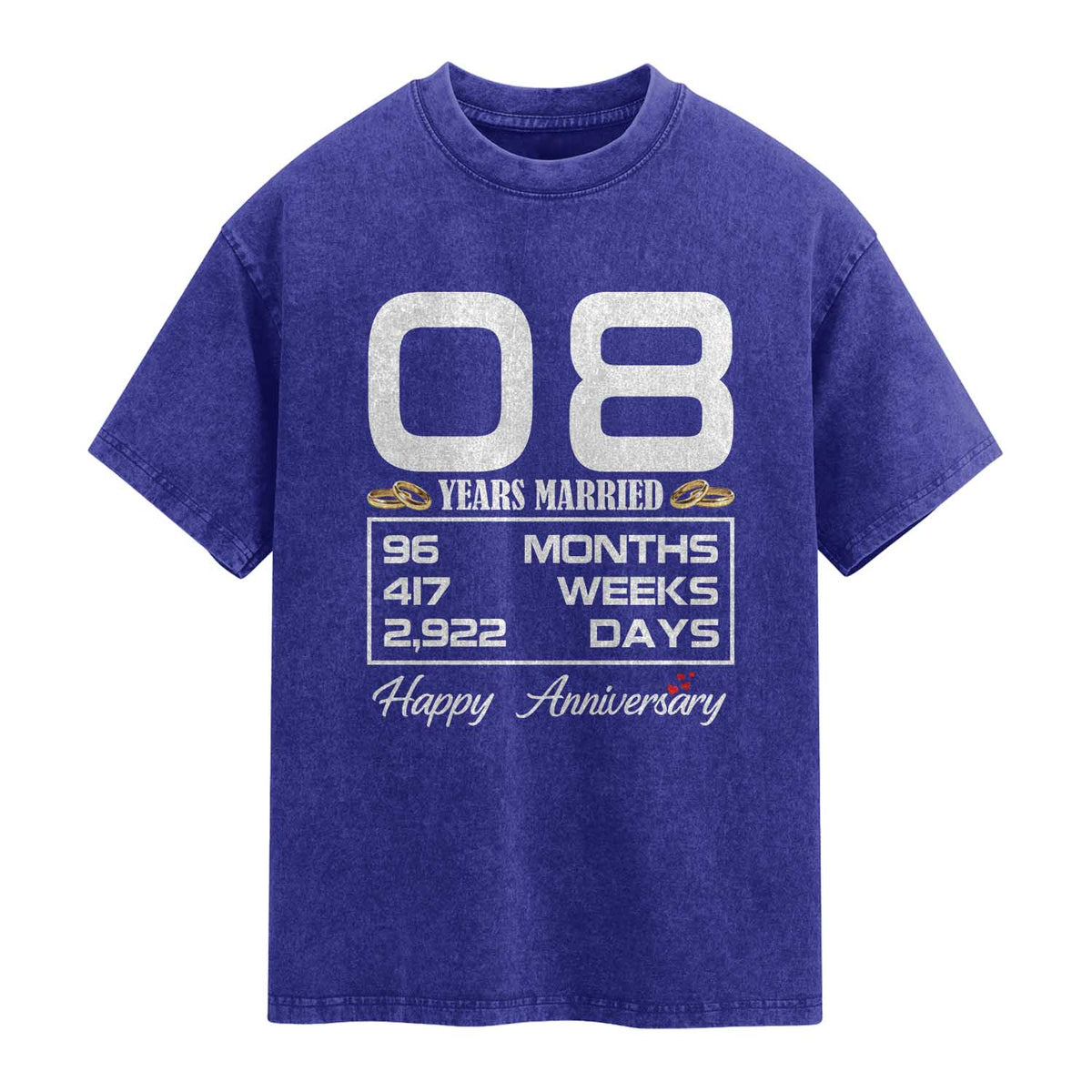 Vintage 8th Wedding Anniversary Washed Cotton T-Shirt Eight Years Married Gift