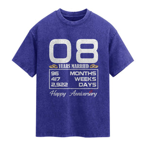 Vintage 8th Wedding Anniversary Washed Cotton T-Shirt Eight Years Married Gift