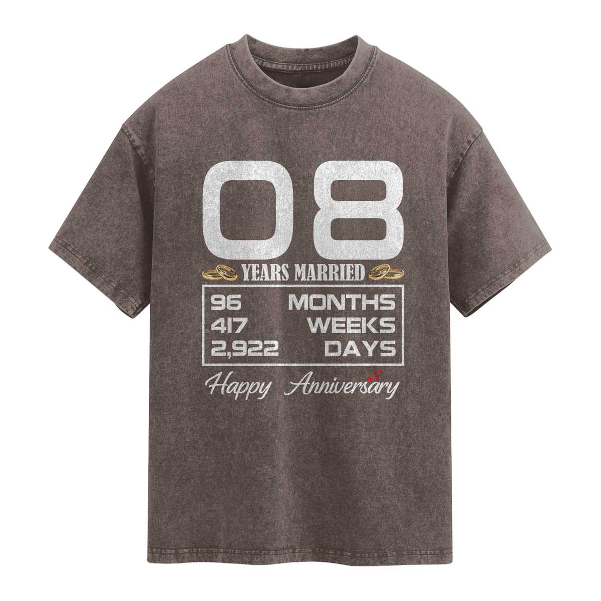 Vintage 8th Wedding Anniversary Washed Cotton T-Shirt Eight Years Married Gift