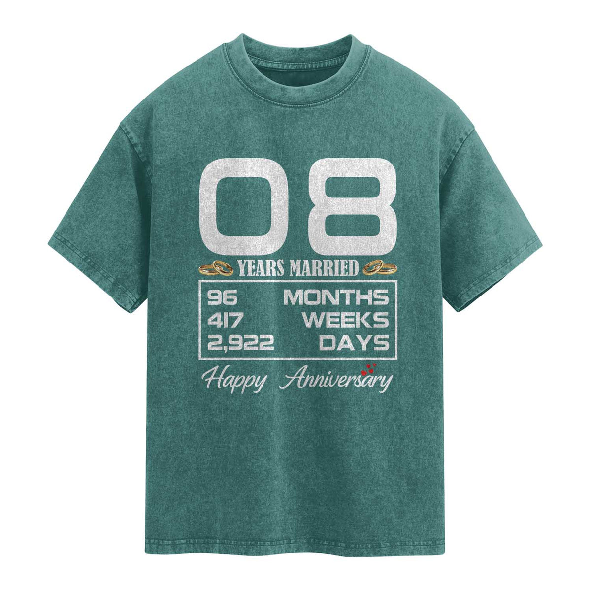Vintage 8th Wedding Anniversary Washed Cotton T-Shirt Eight Years Married Gift