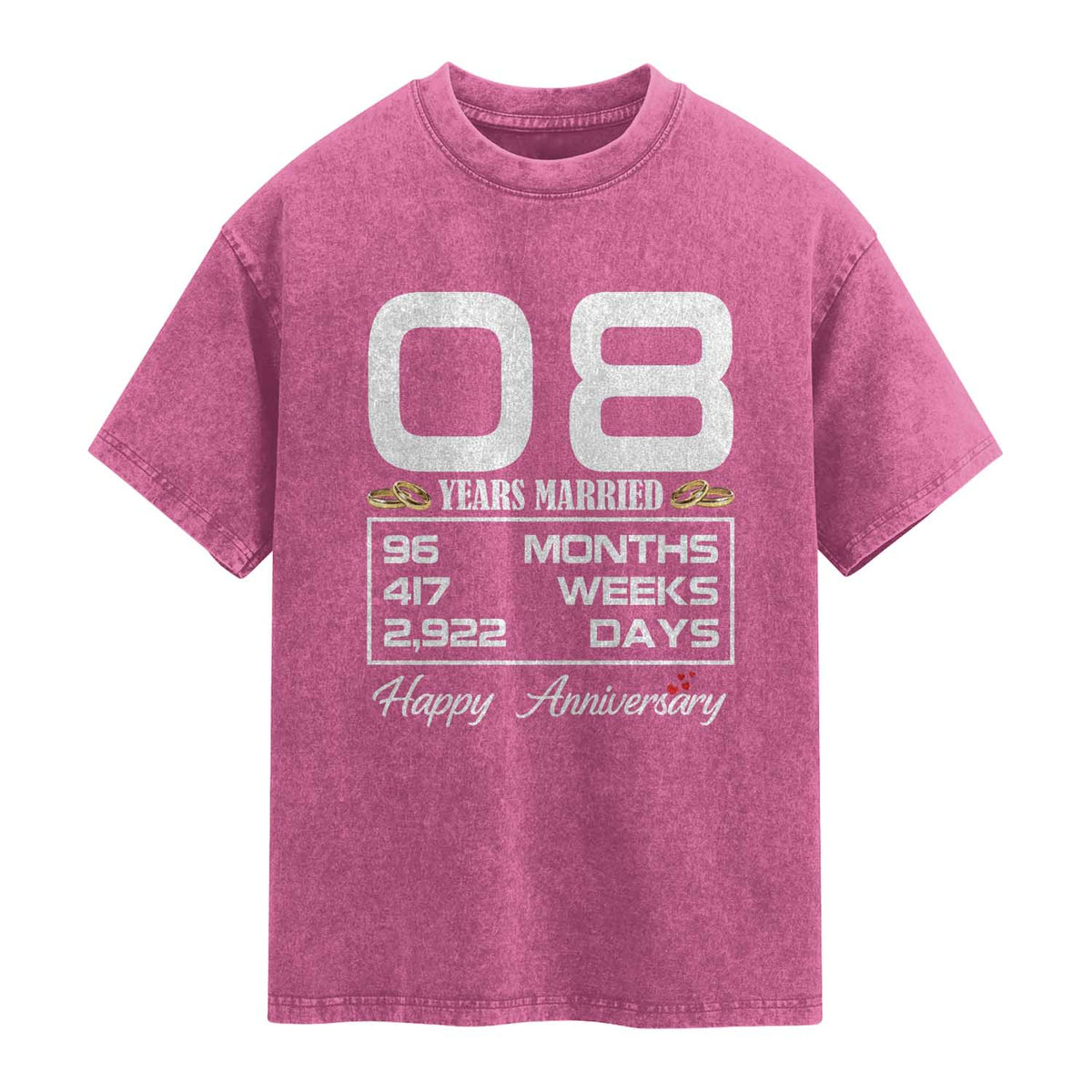 Vintage 8th Wedding Anniversary Washed Cotton T-Shirt Eight Years Married Gift