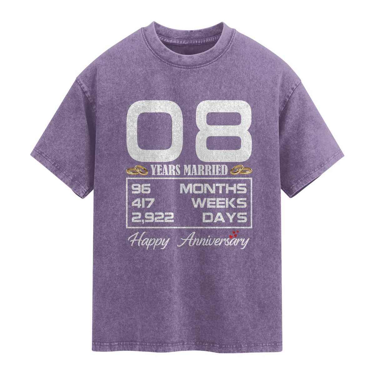 Vintage 8th Wedding Anniversary Washed Cotton T-Shirt Eight Years Married Gift