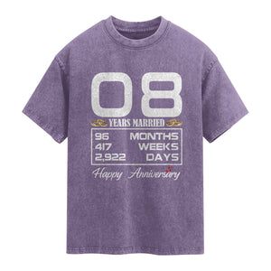 Vintage 8th Wedding Anniversary Washed Cotton T-Shirt Eight Years Married Gift