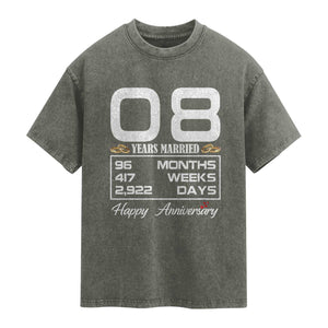 Vintage 8th Wedding Anniversary Washed Cotton T-Shirt Eight Years Married Gift