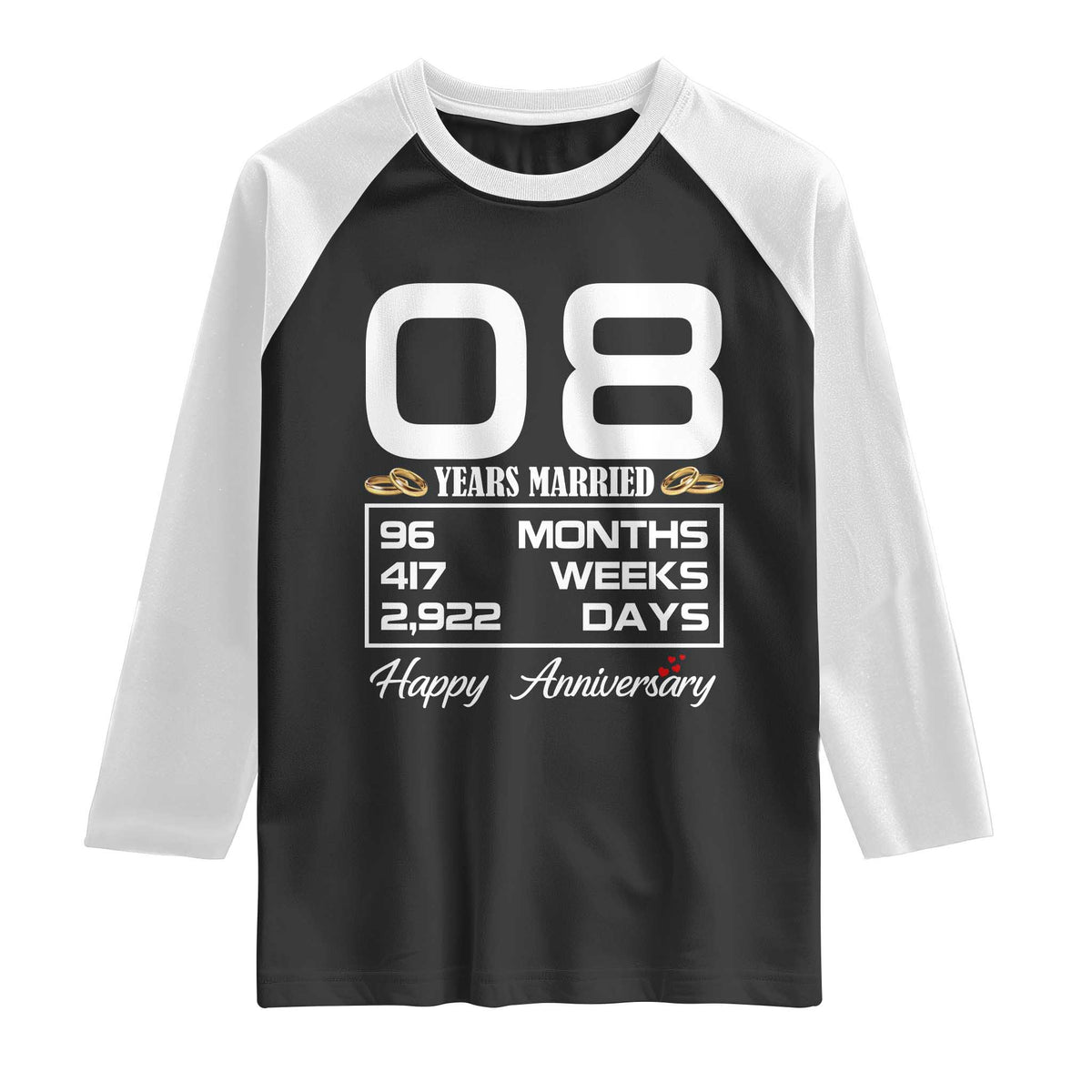Vintage 8th Wedding Anniversary Raglan Shirt Eight Years Married Gift