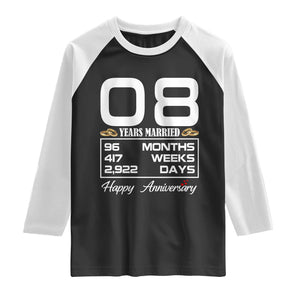 Vintage 8th Wedding Anniversary Raglan Shirt Eight Years Married Gift
