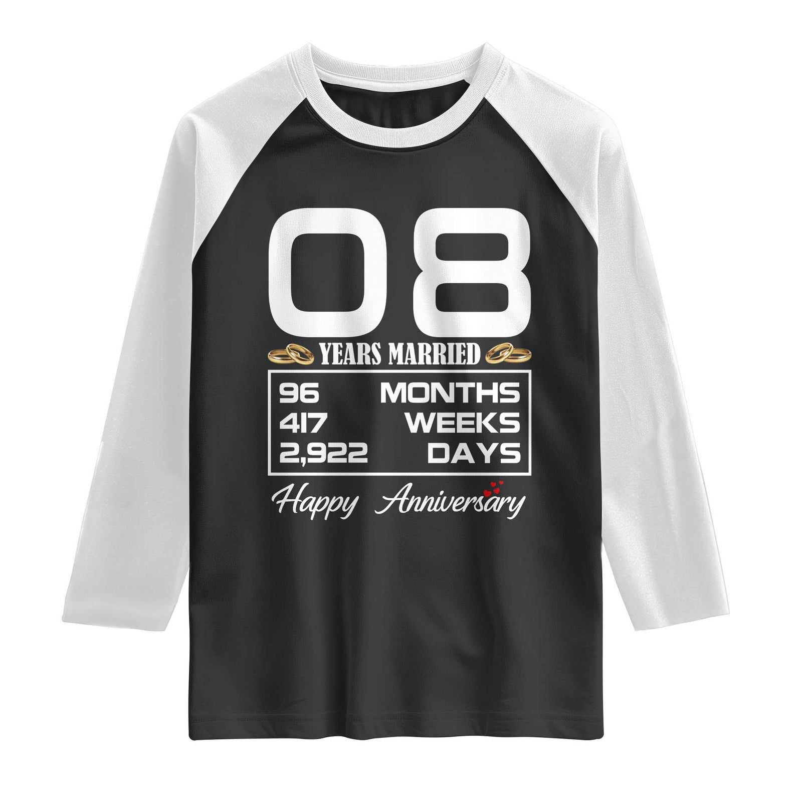 Vintage 8th Wedding Anniversary Raglan Shirt Eight Years Married Gift