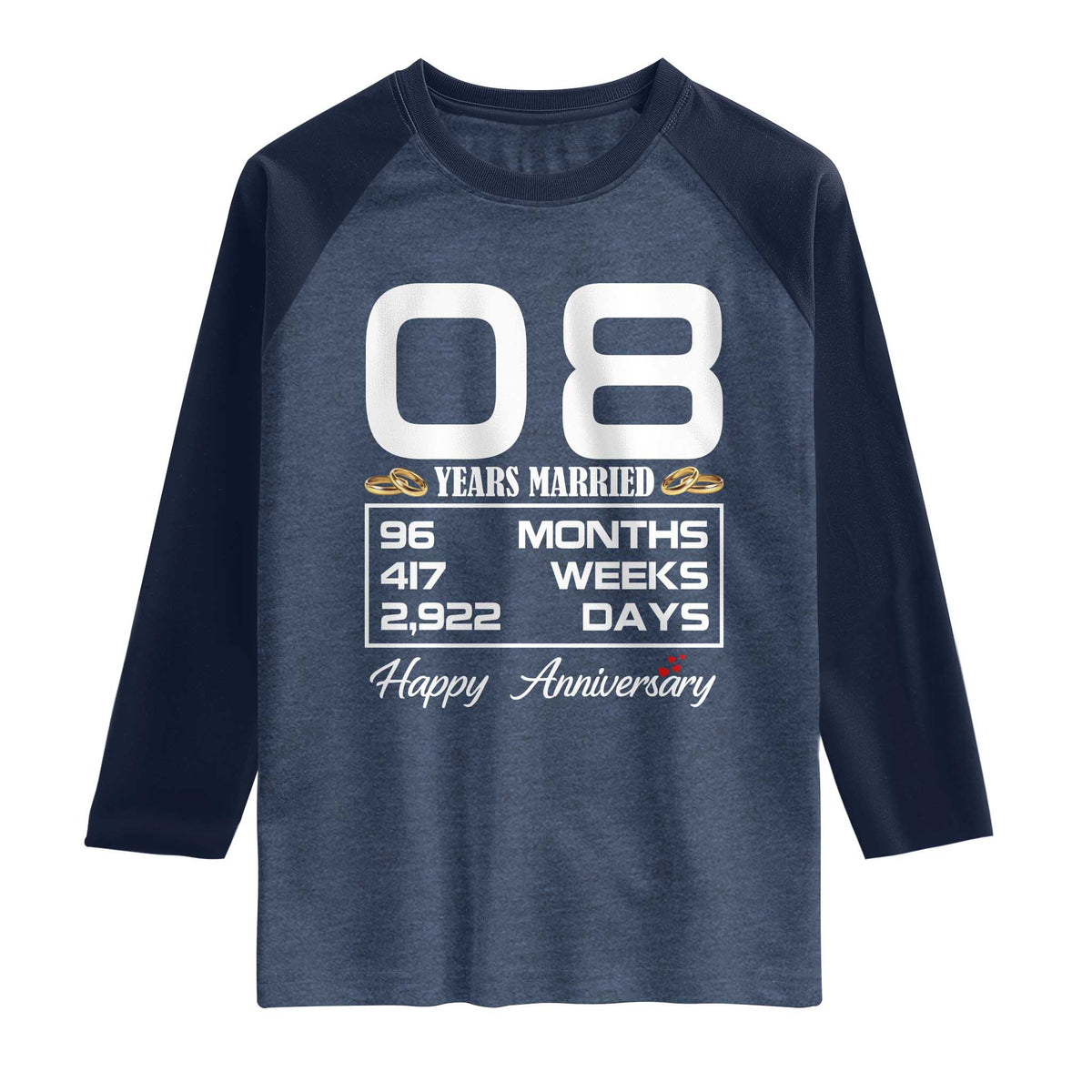 Vintage 8th Wedding Anniversary Raglan Shirt Eight Years Married Gift