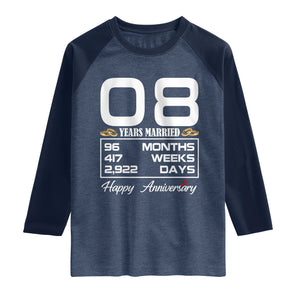 Vintage 8th Wedding Anniversary Raglan Shirt Eight Years Married Gift