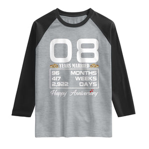 Vintage 8th Wedding Anniversary Raglan Shirt Eight Years Married Gift