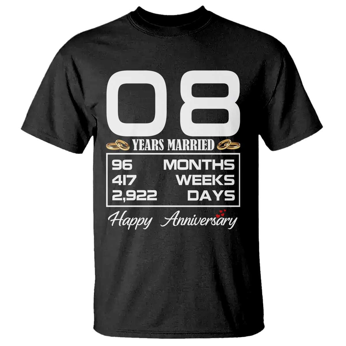 Vintage 8th Wedding Anniversary T Shirt Eight Years Married Gift