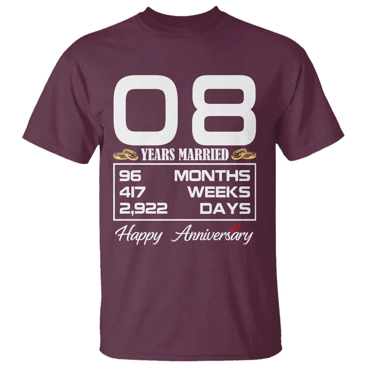 Vintage 8th Wedding Anniversary T Shirt Eight Years Married Gift