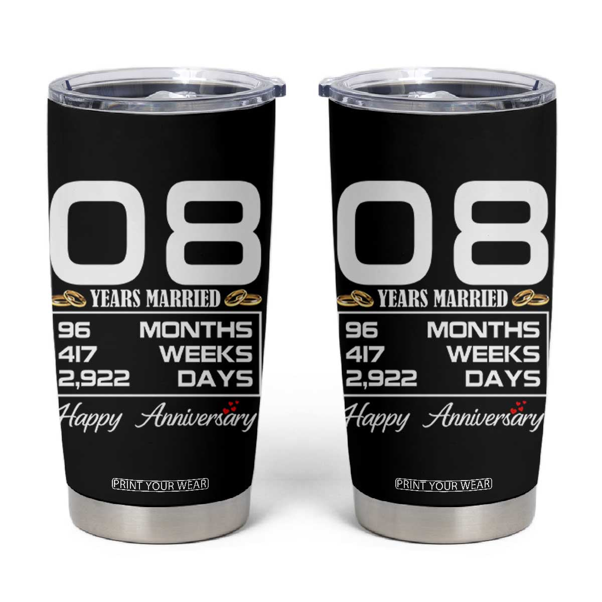 Vintage 8th Wedding Anniversary Tumbler Cup Eight Years Married Gift
