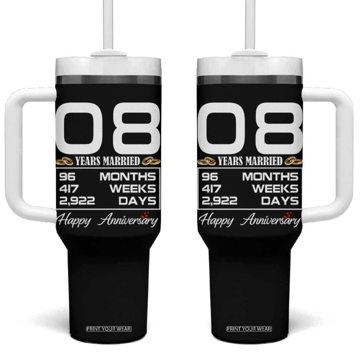 Vintage 8th Wedding Anniversary Tumbler With Handle Eight Years Married Gift