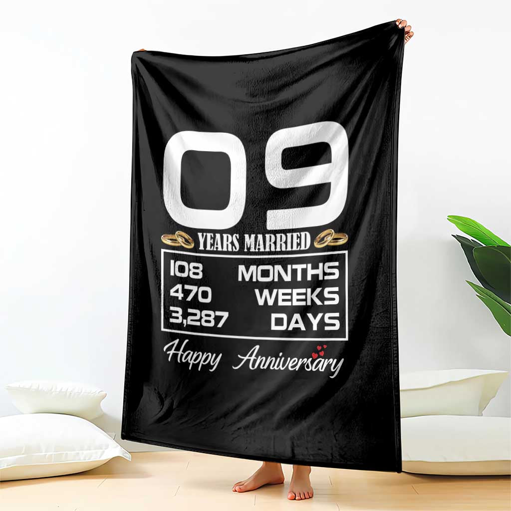 Vintage 9th Wedding Anniversary Throw Blanket Nine Years Married Gift
