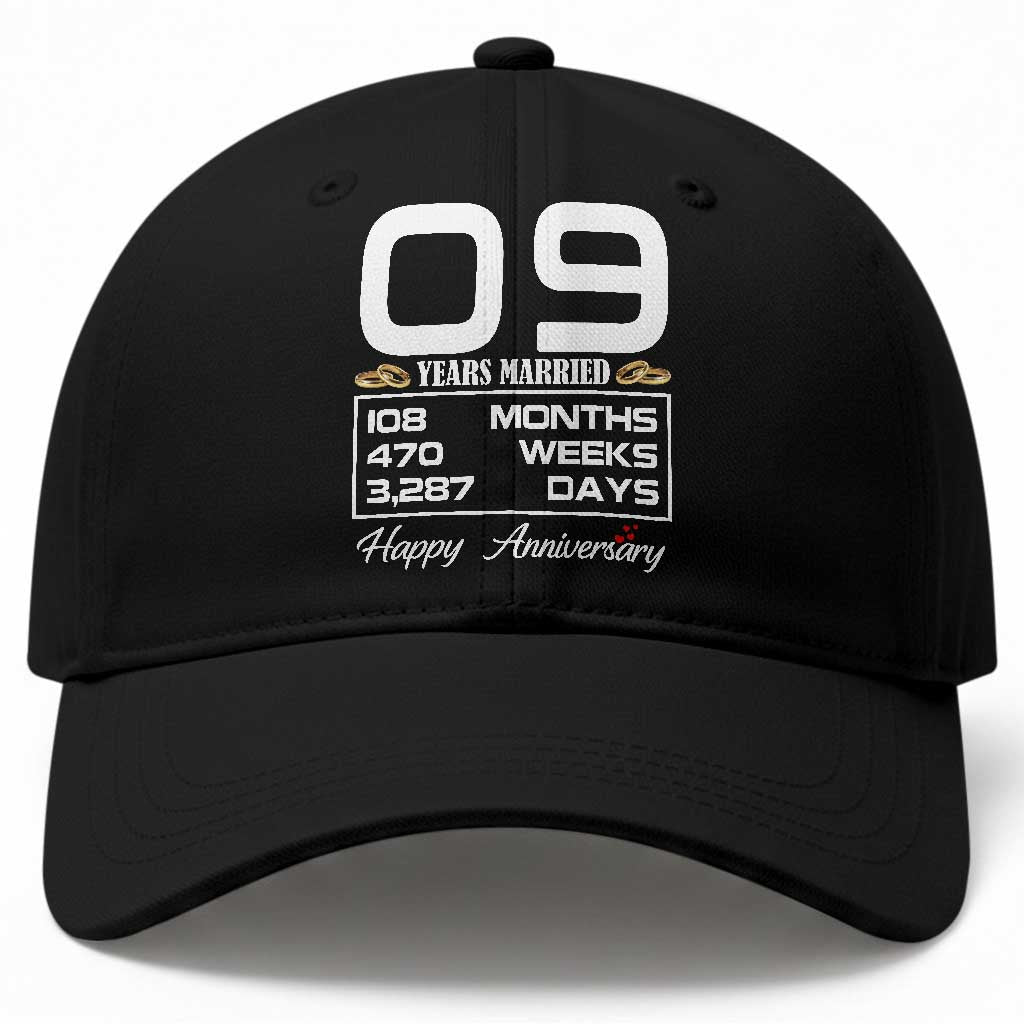 Vintage 9th Wedding Anniversary Baseball Cap Nine Years Married Gift