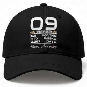 Vintage 9th Wedding Anniversary Baseball Cap Nine Years Married Gift