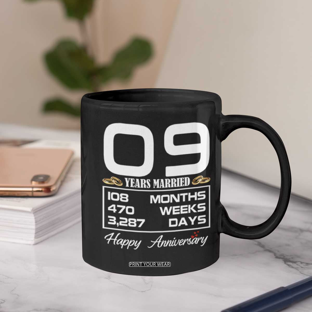 Vintage 9th Wedding Anniversary Coffee Mug Nine Years Married Gift