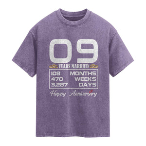 Vintage 9th Wedding Anniversary Washed Cotton T-Shirt Nine Years Married Gift
