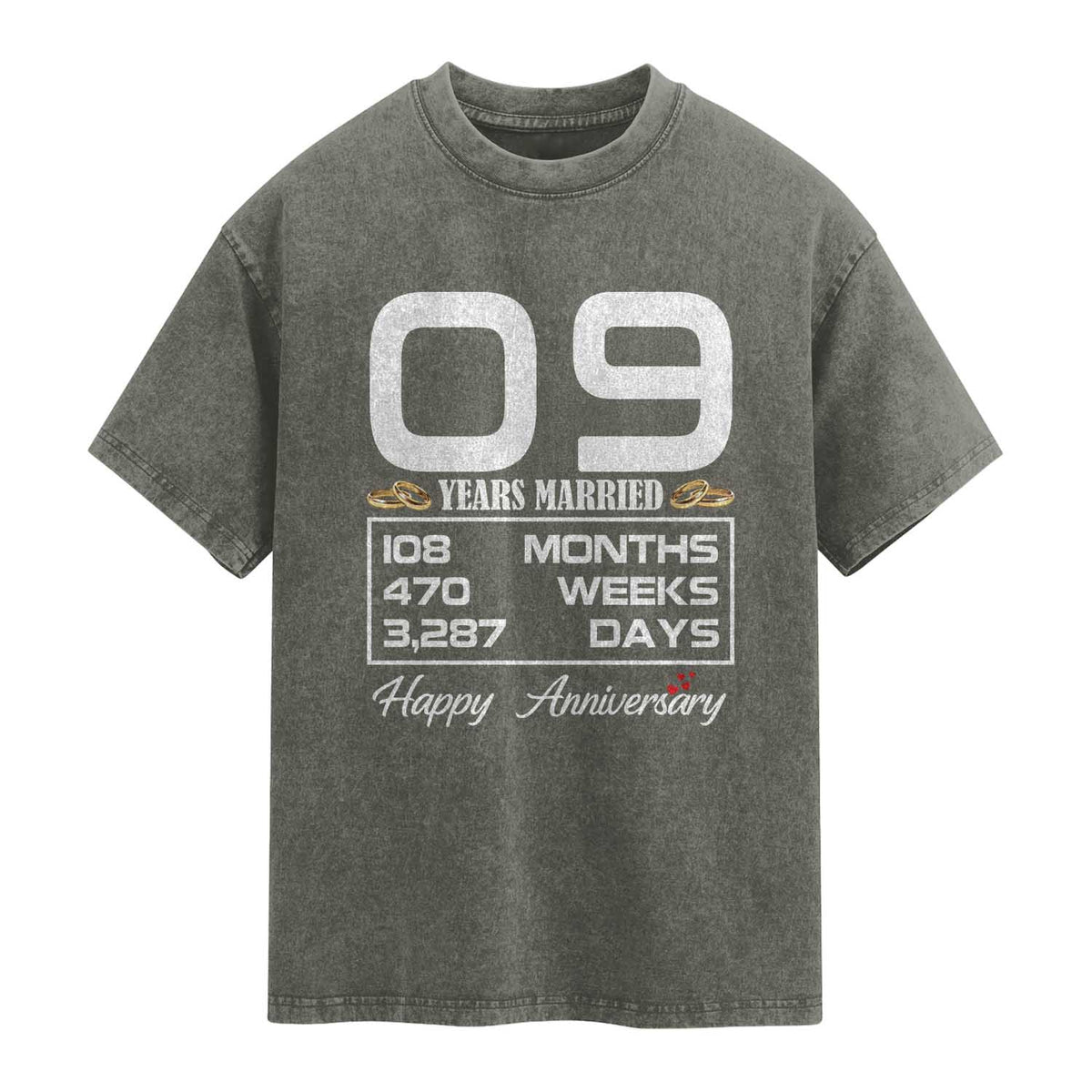 Vintage 9th Wedding Anniversary Washed Cotton T-Shirt Nine Years Married Gift