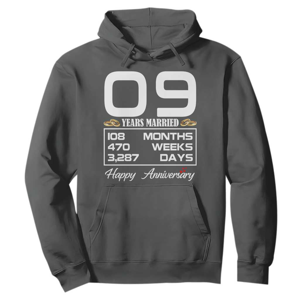 Vintage 9th Wedding Anniversary Hoodie Nine Years Married Gift