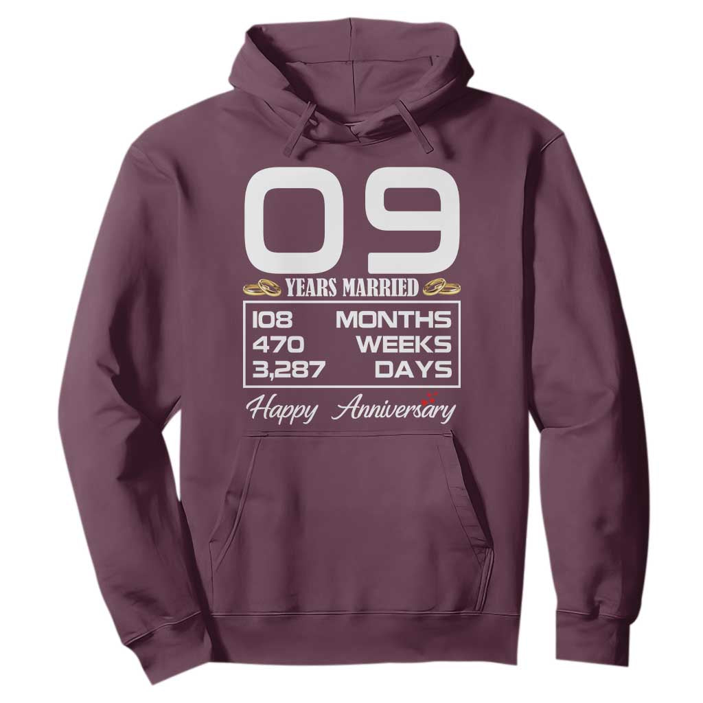 Vintage 9th Wedding Anniversary Hoodie Nine Years Married Gift
