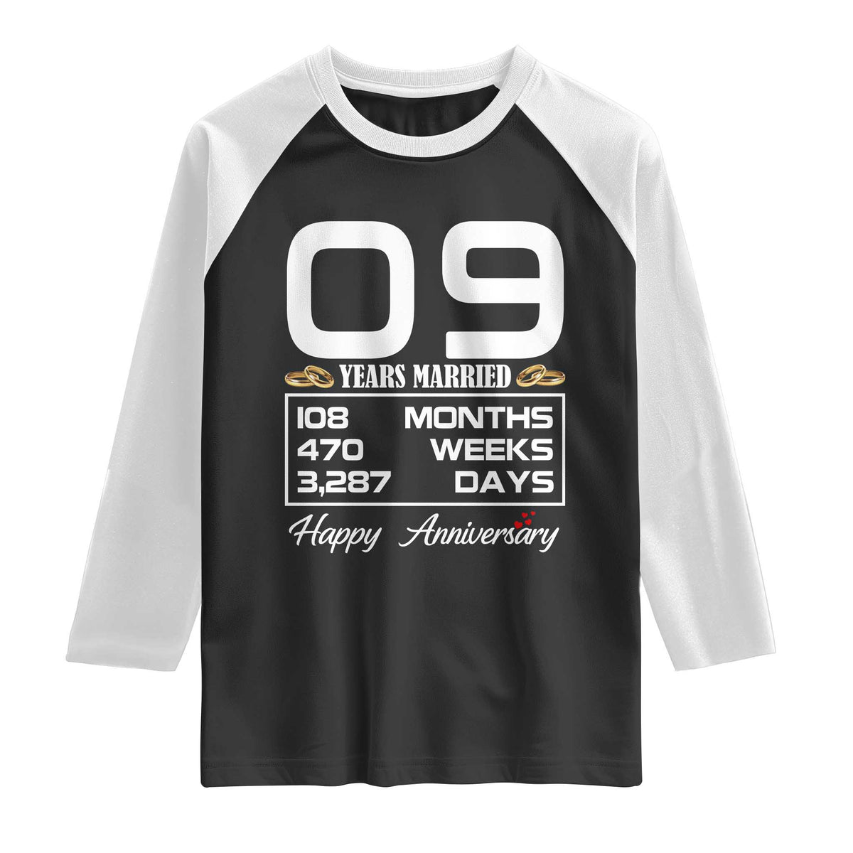 Vintage 9th Wedding Anniversary Raglan Shirt Nine Years Married Gift