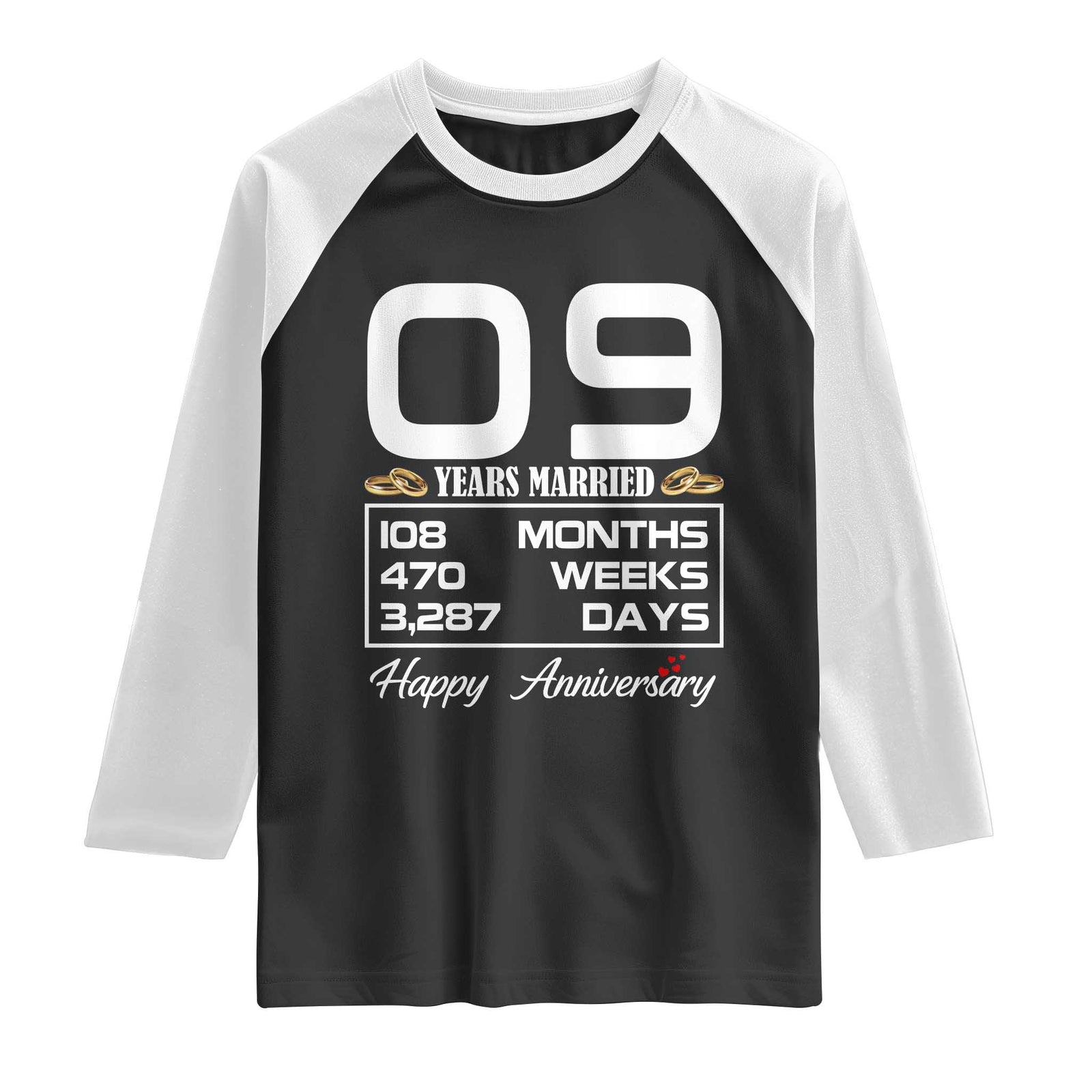Vintage 9th Wedding Anniversary Raglan Shirt Nine Years Married Gift