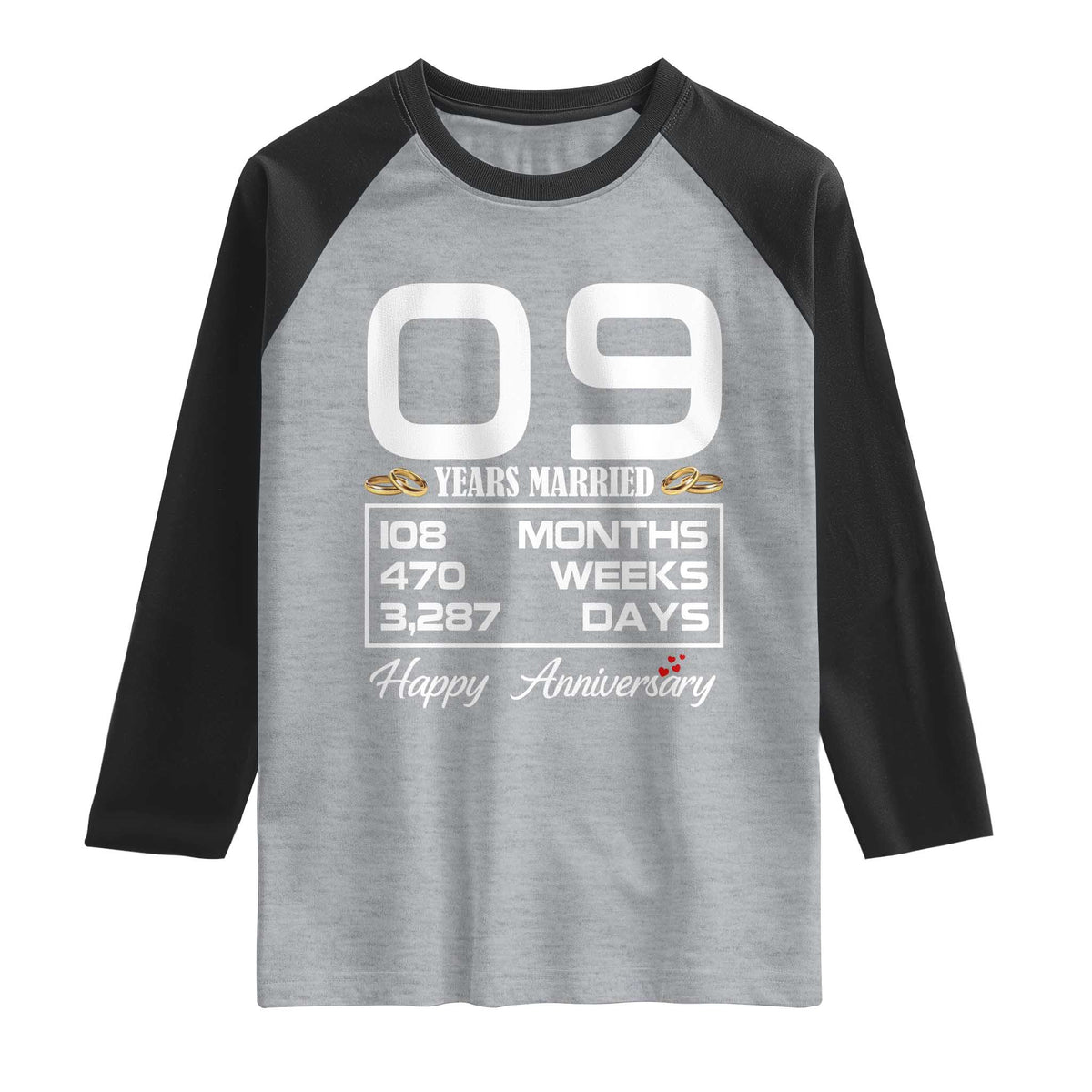 Vintage 9th Wedding Anniversary Raglan Shirt Nine Years Married Gift