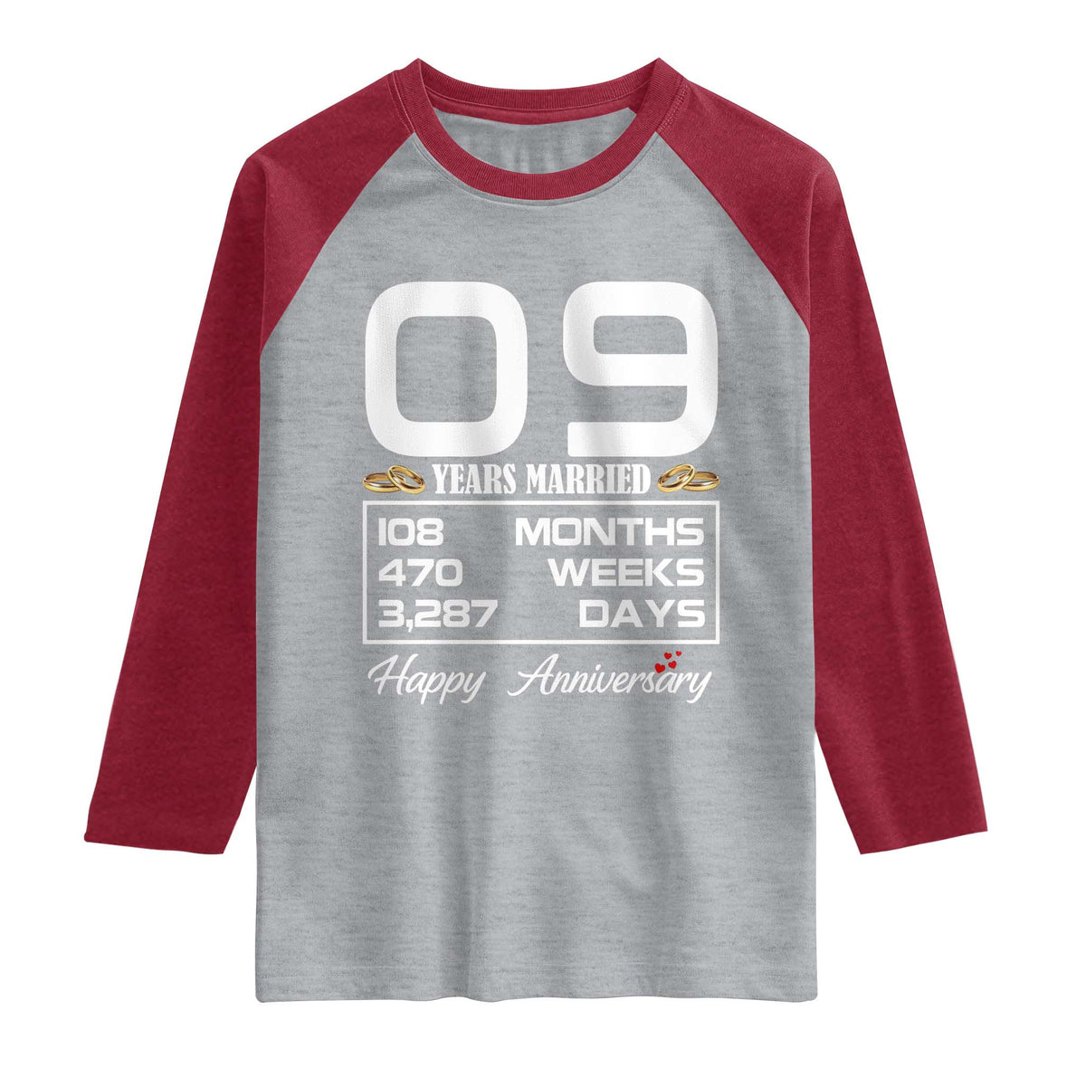 Vintage 9th Wedding Anniversary Raglan Shirt Nine Years Married Gift