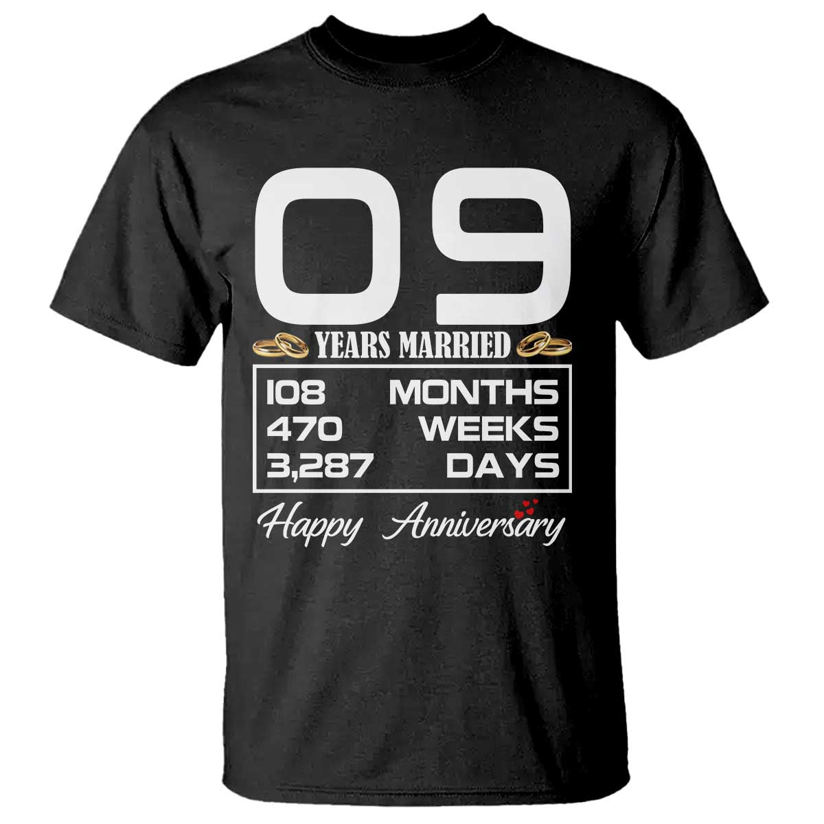 Vintage 9th Wedding Anniversary T Shirt Nine Years Married Gift