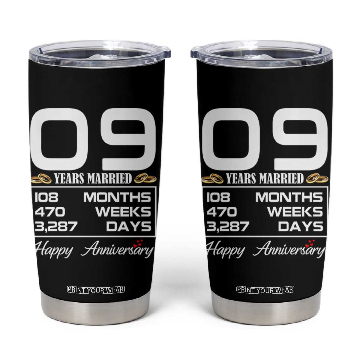 Vintage 9th Wedding Anniversary Tumbler Cup Nine Years Married Gift