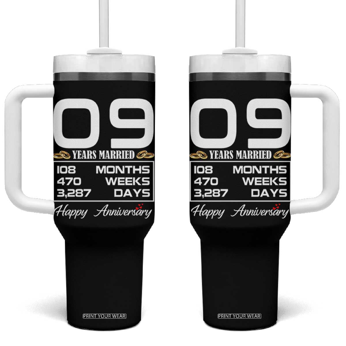 Vintage 9th Wedding Anniversary Tumbler With Handle Nine Years Married Gift
