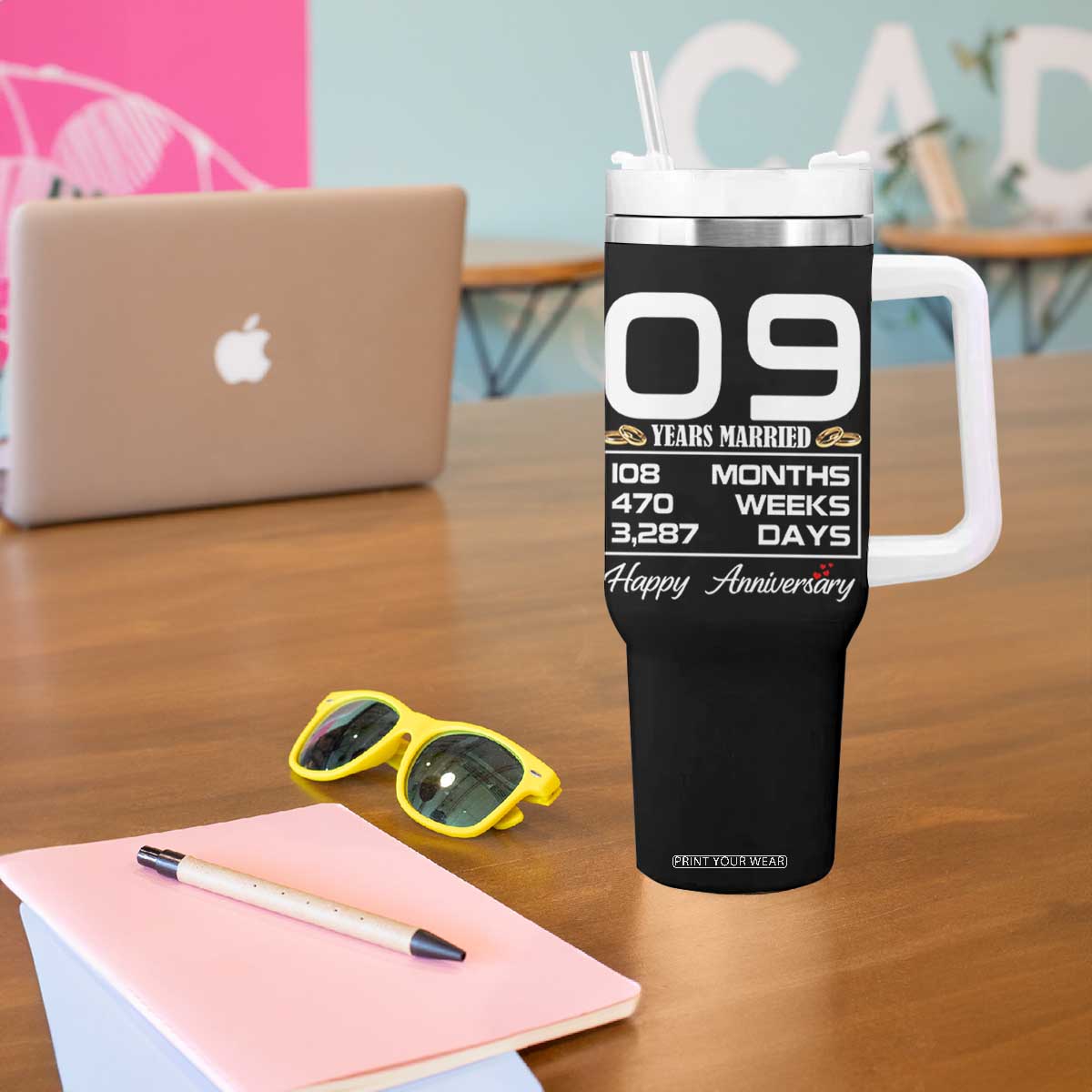 Vintage 9th Wedding Anniversary Tumbler With Handle Nine Years Married Gift