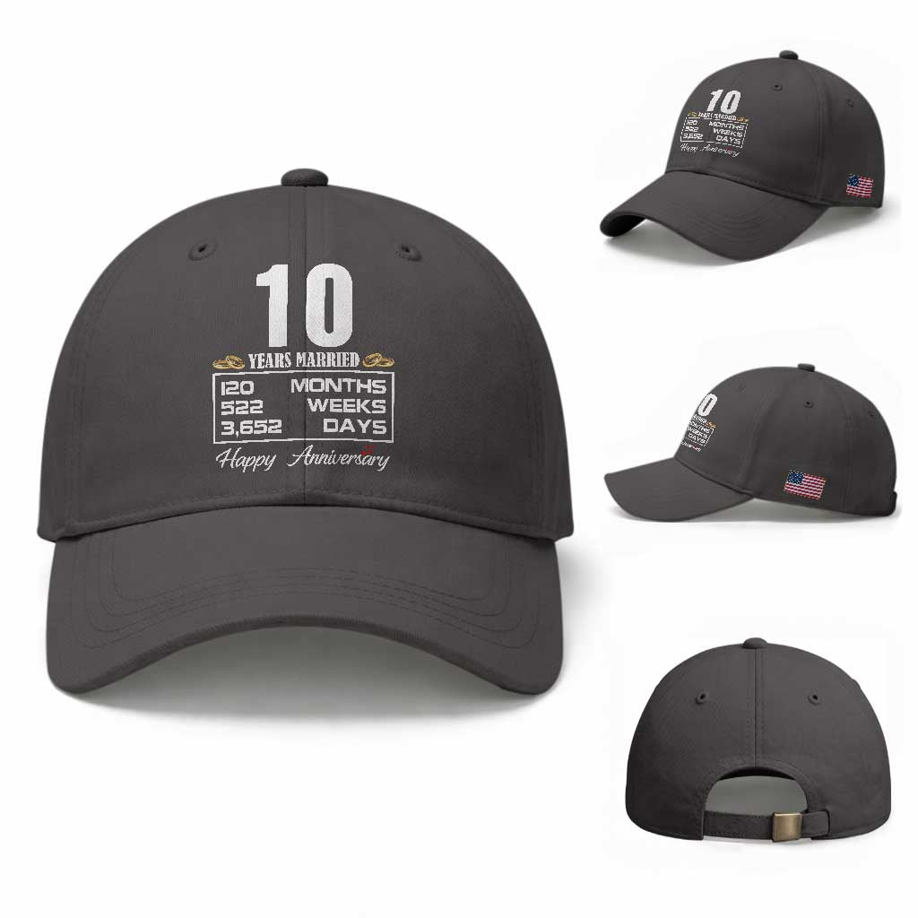 Vintage 10th Wedding Anniversary Baseball Cap Ten Years Married Gift