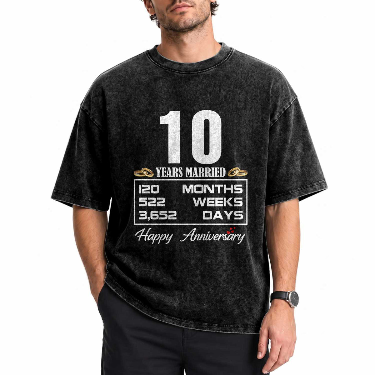 Vintage 10th Wedding Anniversary Washed Cotton T-Shirt Ten Years Married Gift