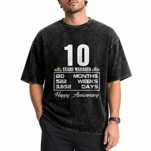 Vintage 10th Wedding Anniversary Washed Cotton T-Shirt Ten Years Married Gift