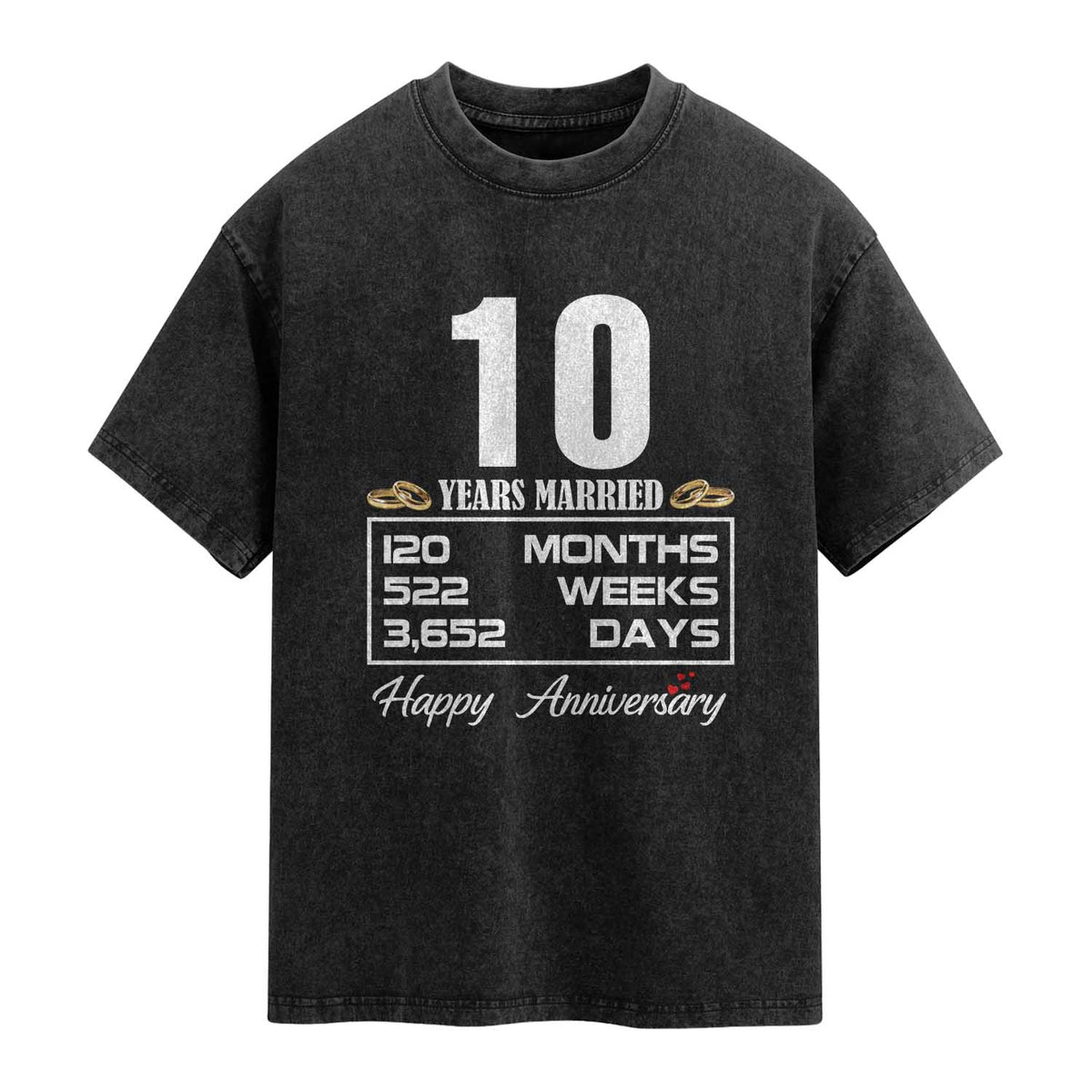 Vintage 10th Wedding Anniversary Washed Cotton T-Shirt Ten Years Married Gift