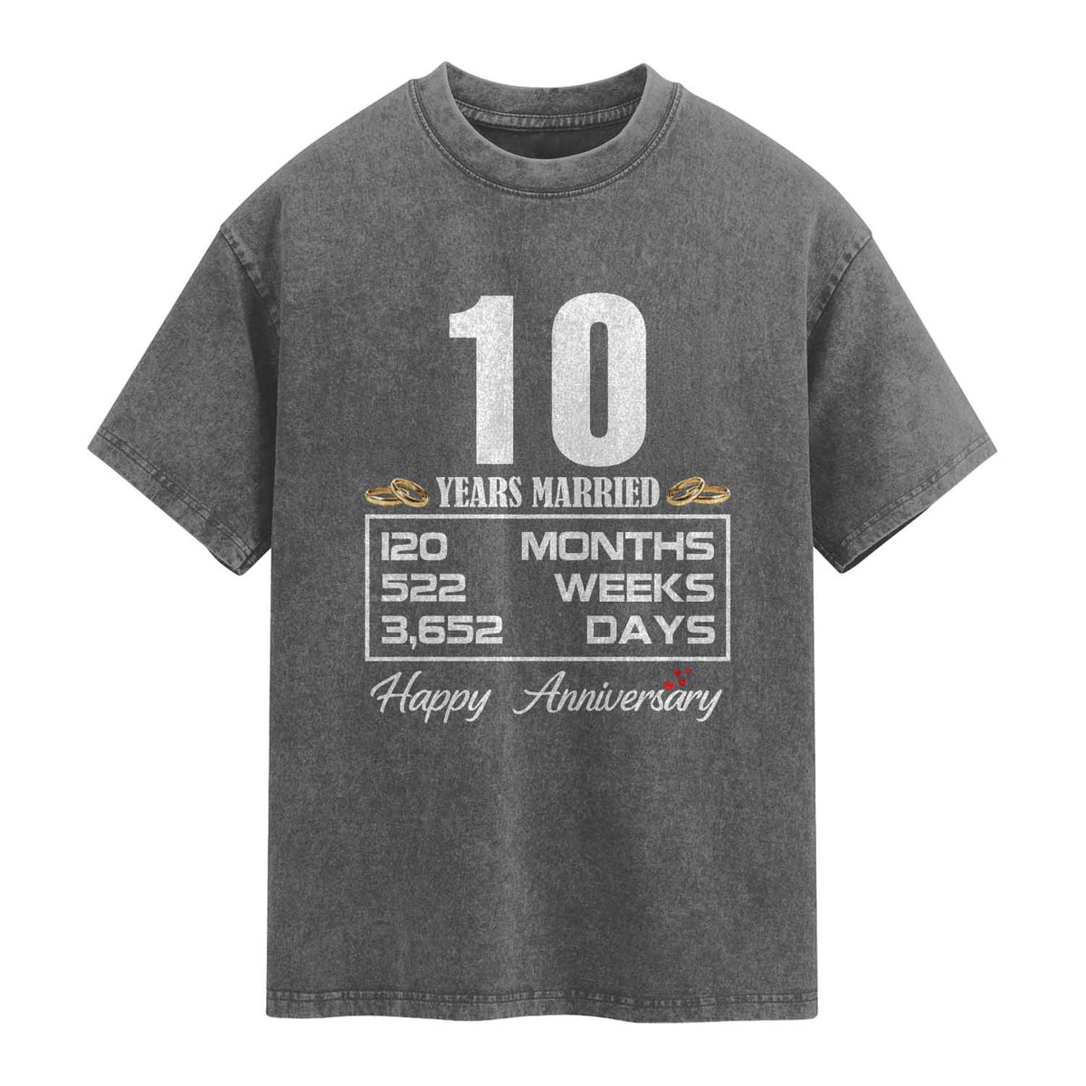 Vintage 10th Wedding Anniversary Washed Cotton T-Shirt Ten Years Married Gift