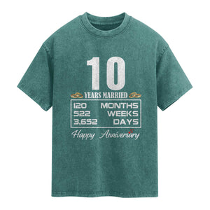 Vintage 10th Wedding Anniversary Washed Cotton T-Shirt Ten Years Married Gift