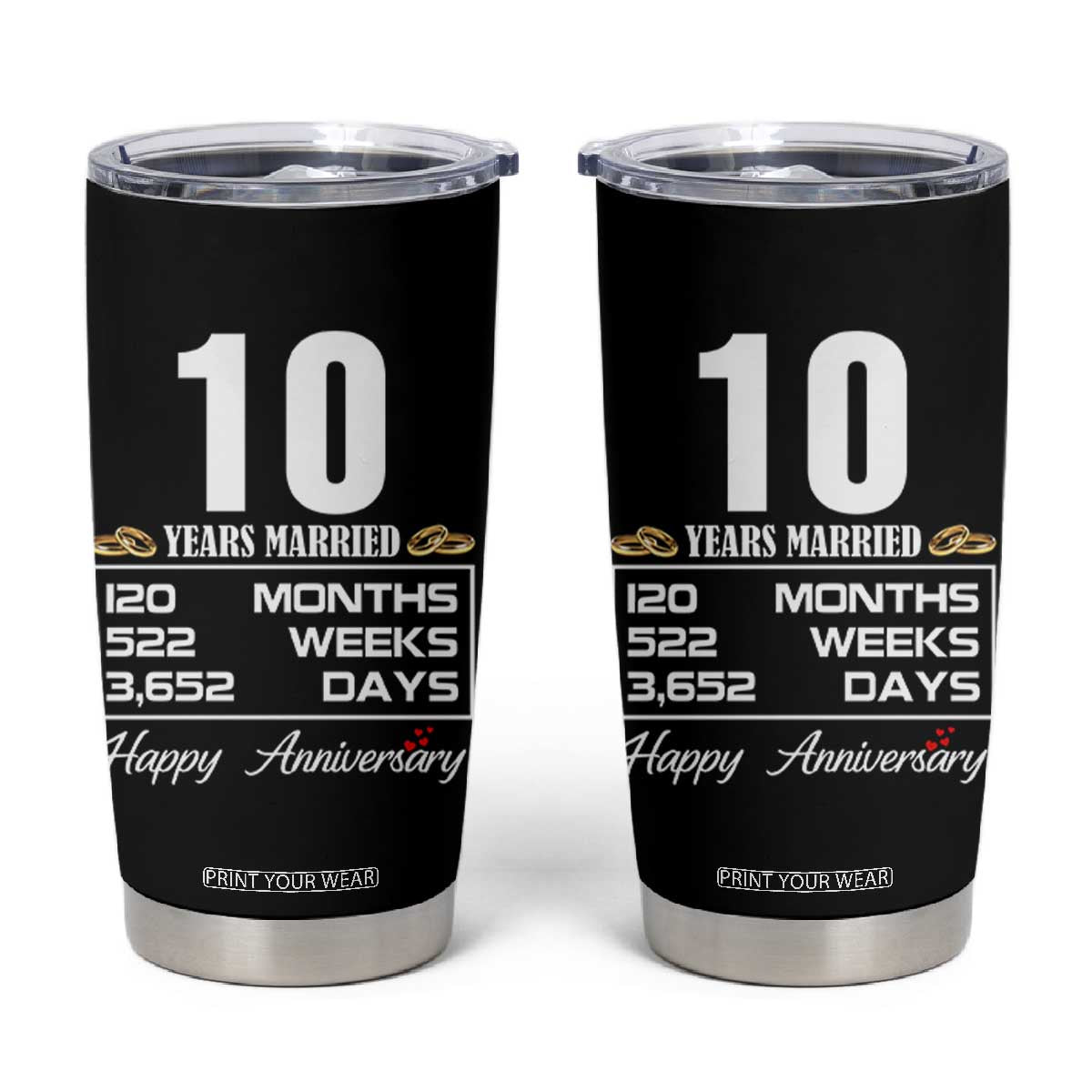 Vintage 10th Wedding Anniversary Tumbler Cup Ten Years Married Gift