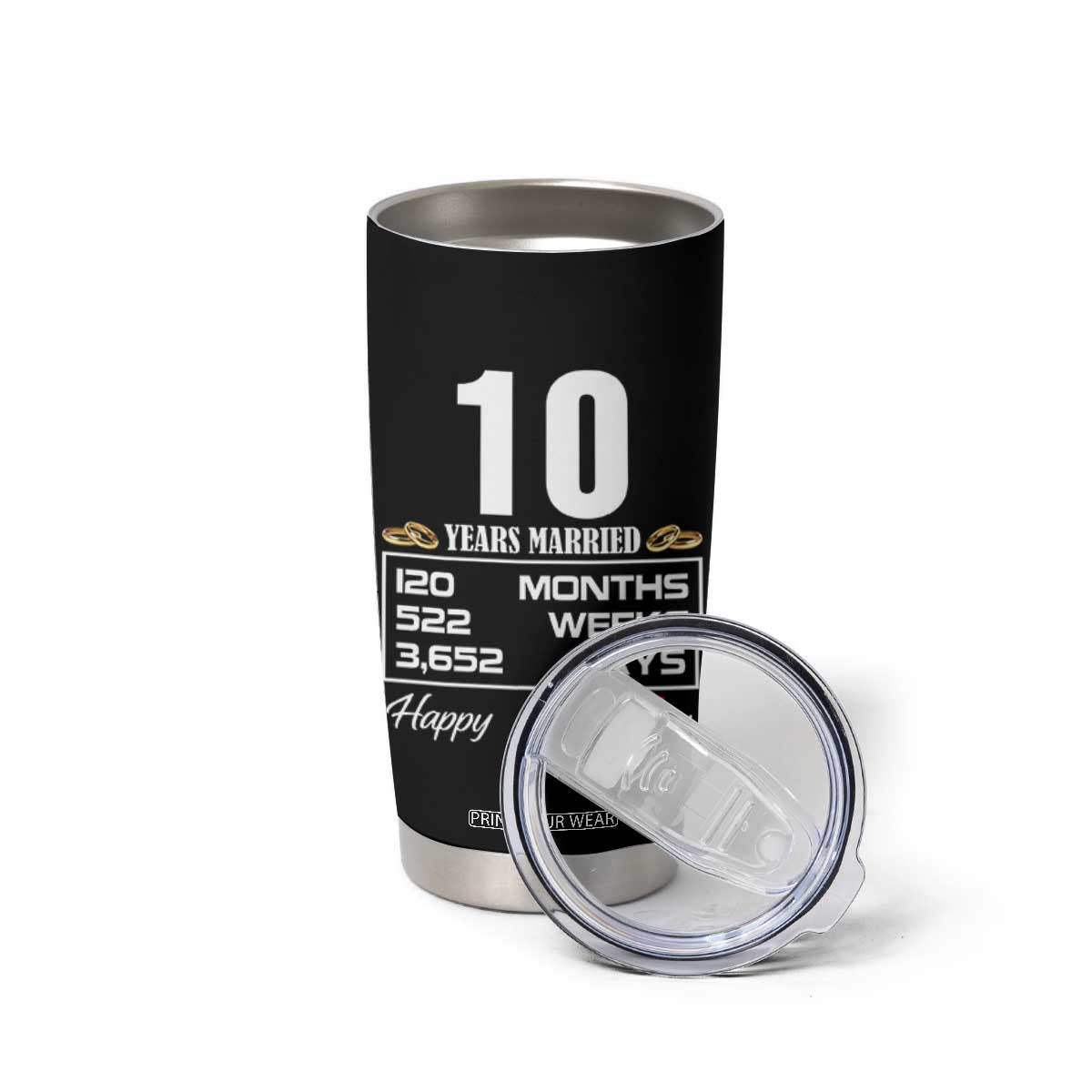 Vintage 10th Wedding Anniversary Tumbler Cup Ten Years Married Gift