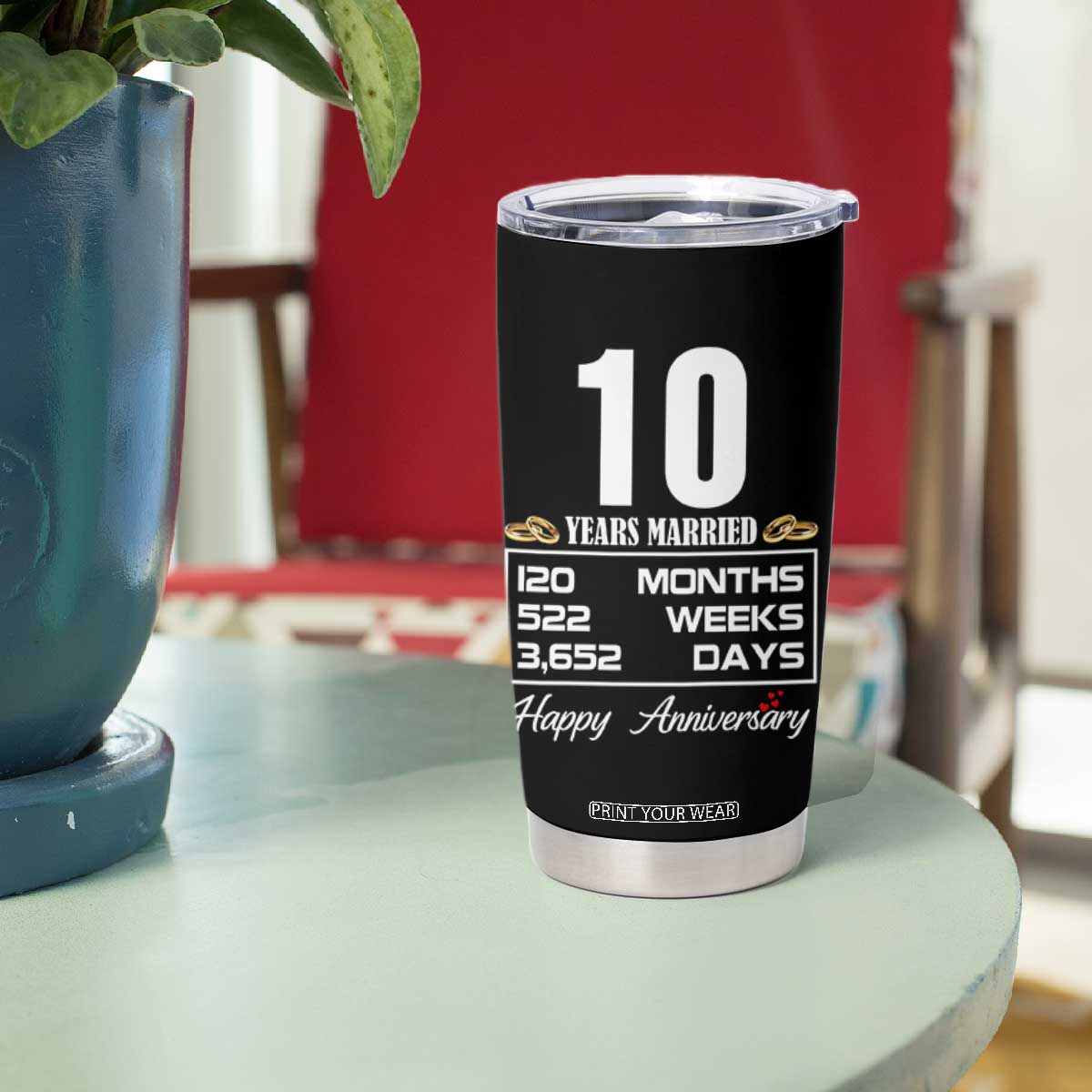 Vintage 10th Wedding Anniversary Tumbler Cup Ten Years Married Gift