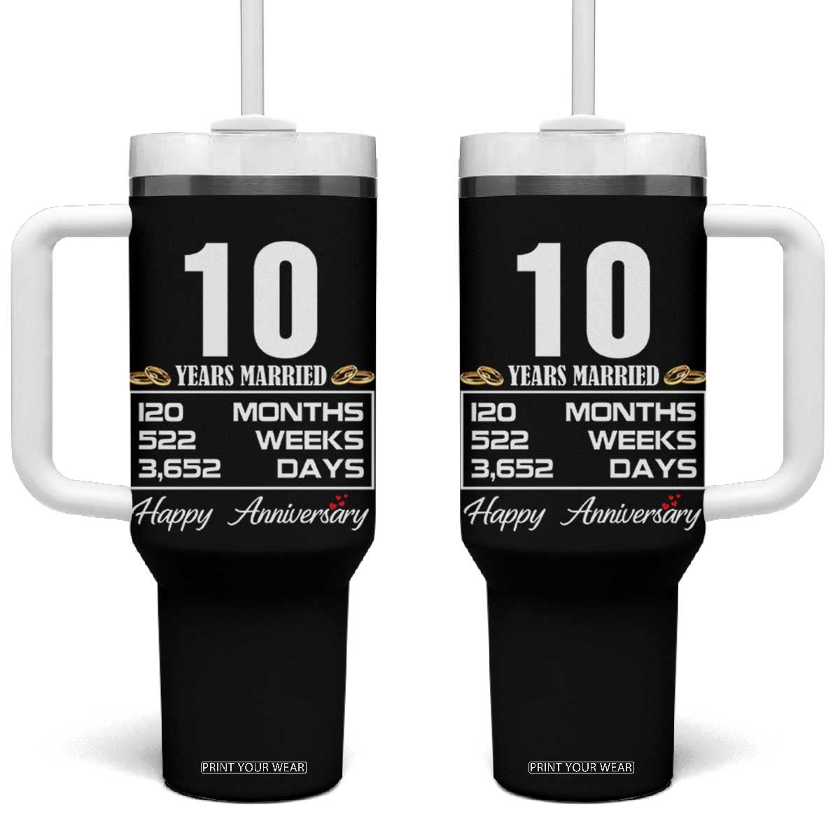 Vintage 10th Wedding Anniversary Tumbler With Handle Ten Years Married Gift