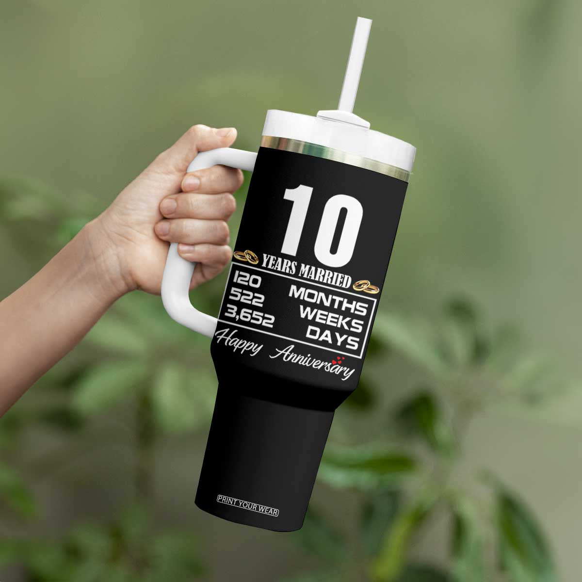 Vintage 10th Wedding Anniversary Tumbler With Handle Ten Years Married Gift