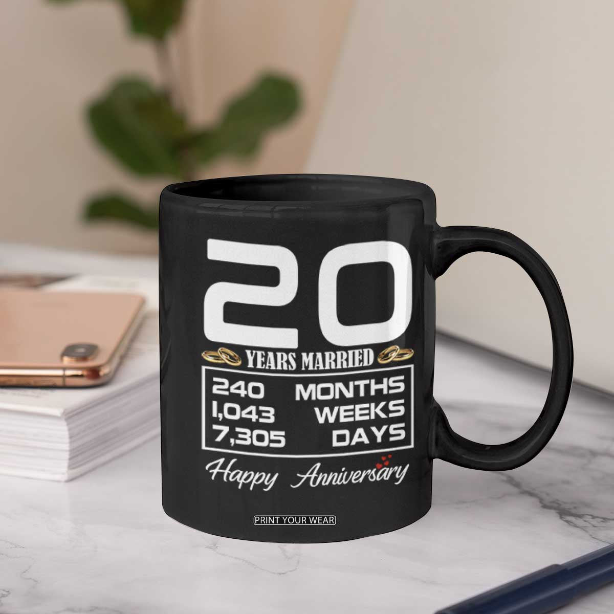 Vintage 20th Wedding Anniversary Coffee Mug Twenty Years Married Gift
