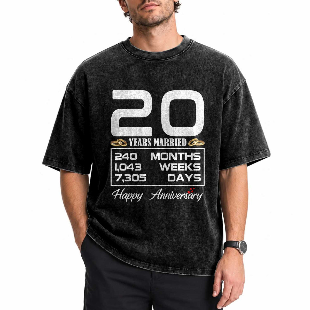 Vintage 20th Wedding Anniversary Washed Cotton T-Shirt Twenty Years Married Gift