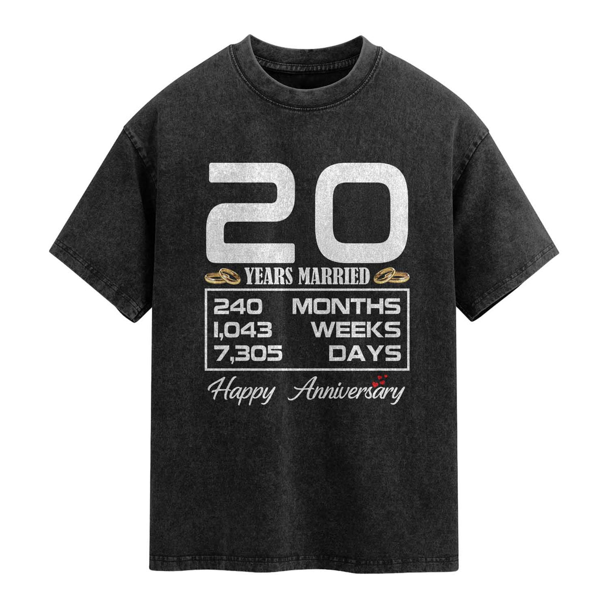 Vintage 20th Wedding Anniversary Washed Cotton T-Shirt Twenty Years Married Gift