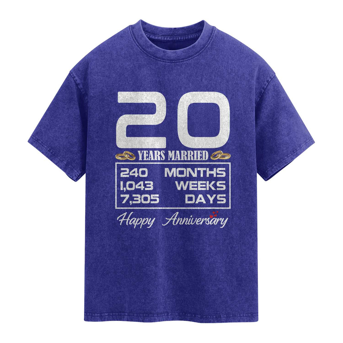 Vintage 20th Wedding Anniversary Washed Cotton T-Shirt Twenty Years Married Gift