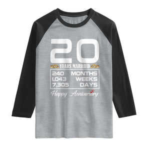 Vintage 20th Wedding Anniversary Raglan Shirt Twenty Years Married Gift